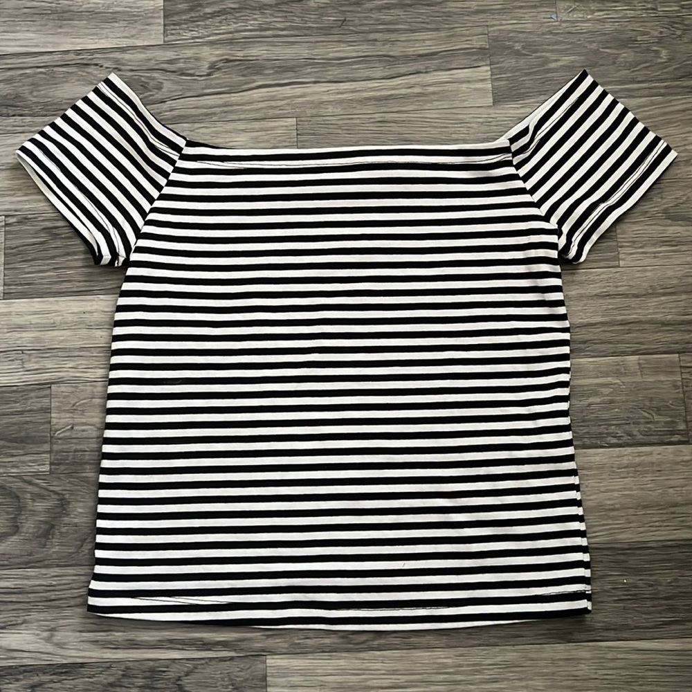 Striped off the shoulder crop top